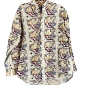 Vintage 90's Roundtree & Yorke Map Print Button Down Shirt Medium Travel